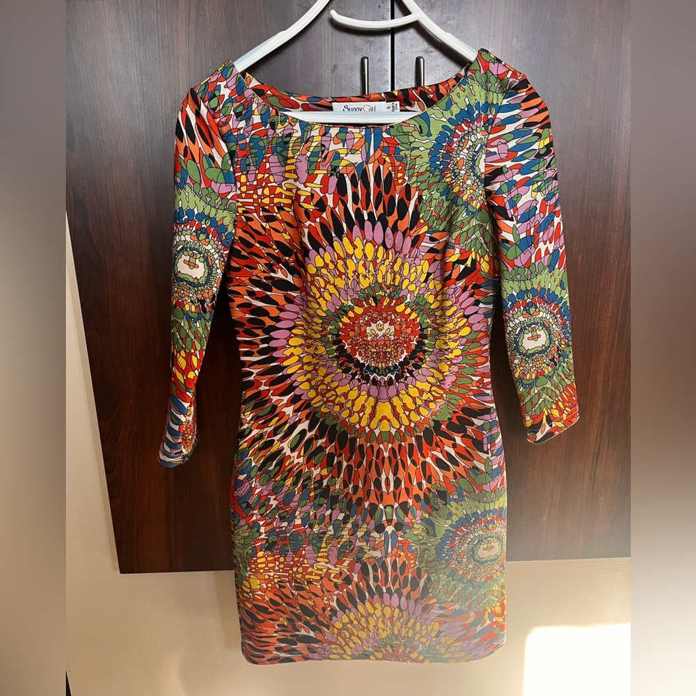 Sunny Girl Orange Red Sheath Dress 3/4 Sleeve